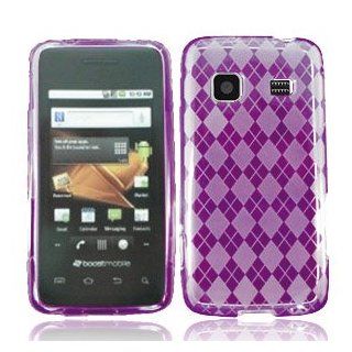 Straight Talk Samsung Galaxy Precedent SCH M828C Accessory   Purple Plaid TPU soft Skin Gel Case Cover Protective Case Cover+LF Stylus Pen: Cell Phones & Accessories