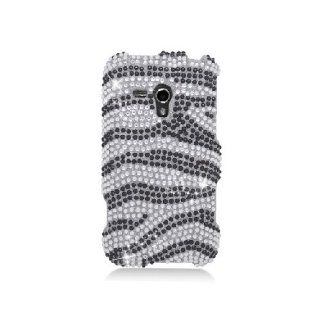 Samsung Galaxy Rush M830 SPH M830 Bling Gem Jeweled Jewel Crystal Diamond Black Silver Zebra Stripe Cover Case: Cell Phones & Accessories