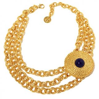 Ben Amun "Riviera" Lapis Color Goldtone 18 1/4" Medallion Drape Necklace
