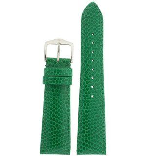 Watch Band Genuine Leather Lizard Grain Padded Green Ladies 20 millimeter: Watches