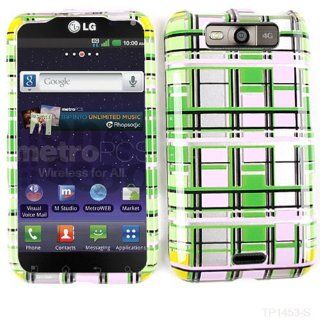 ACCESSORY HARD SNAP ON CASE COVER FOR LG CONNECT 4G MS 840 TRANS GREEN PINK YELLOW BLOCKS: Cell Phones & Accessories