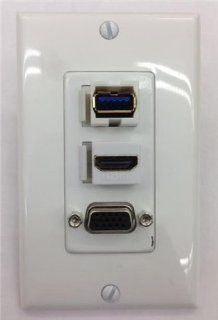 CERTICABLE CUSTOM MADE SINGLE GANG WALL PLATE IN WHITE   VGA/SVGA + HDMI 1.4a + USB 3.0 AUDIO VIDEO COMPUTER MONITOR: Electronics