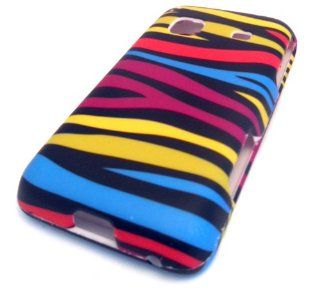 Samsung Galaxy M828c Precedent Rainbow Zebra Multi Color Rubberized Feel Rubber Coated HARD Cover Case Skin Straight Talk Protector Hard: Cell Phones & Accessories