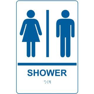 ADA Shower With Symbol Braille Sign RRE 830 BLUonWHT Wayfinding : Business And Store Signs : Office Products