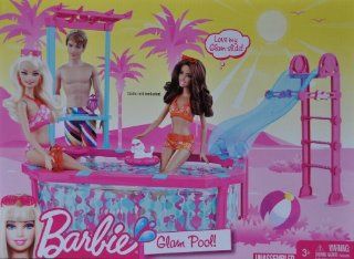 Barbie Glam Pool Blue/Pink Playset with Slide: Toys & Games