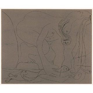 Art: Femme Nue Pechant des Truites a la Main (Nude Fishing for Trout by Hand) : Etching : Picasso