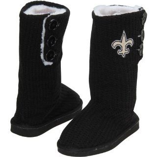 New Orleans Saints Ladies Knit High End Button Boot Slippers   Black : Sports Fan Slippers : Sports & Outdoors