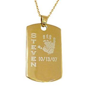Baby Handprint Dog Tag Pendant in Sterling Silver with 24K Gold Plate