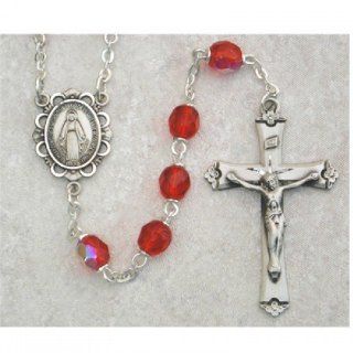 Birthstone Catholic Rosary 875L RU/F 6mm Sterling Silver Crucifix Cross and CenterJuly Red Ruby: Jewelry