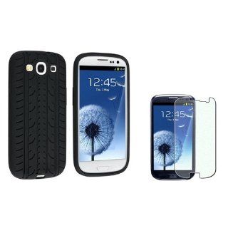 eForCity Black Tire Silicone Skin Case Cover + Colorful Diamond Screen Protector Compatible with Samsung? Galaxy Siii / S3: Cell Phones & Accessories
