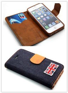 Big Dragonfly High Quality National Flag of U.K Folio PU Leather Wallet Case with Cover for Apple iPhone 5 5g with Bulit in Stand & Magnet Closure and Jeans Cloth Surface Retail Package Dark Blue: Cell Phones & Accessories
