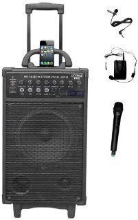 PYLE PRO PWMA890UI 500 Watt Wireless Rechargeable Portable PA System with iPod Dock, FM/USB/SD, Handheld and Lavalier Microphones: Musical Instruments
