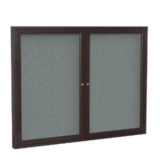 2 Door Aluminum Frame Enclosed Fabric Tackboard Surface Color: Gray, Size: 48" H x 60" W x 2.25" D, Frame Finish: Bronze : Bulletin Boards : Office Products