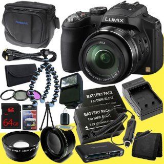 Panasonic Lumix FZ200 Digital Camera + Two BLC12 Replacement Lithium Ion Battery + External Rapid Charger + 64GB SDHC Class 10 Memory Card + 52mm 3 Piece Filter Kit + 52mm Wide Angle Lens + 2x Telephoto Lens + External Flash + Mini HDMI Cable + Original Pa