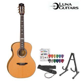 Luna Guitars Artist Series Deco Nylon (ART DECO NYL) Acoustic Electric Guitar Kit   Includes: Stand, Strap & Pick Sampler: Musical Instruments