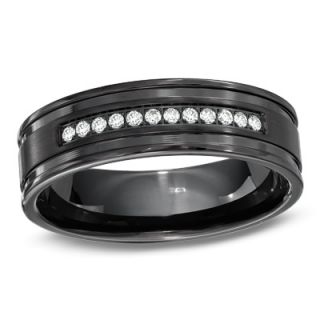 Mens 1/8 CT. T.W. Diamond Wedding Band in Black Stainless Steel