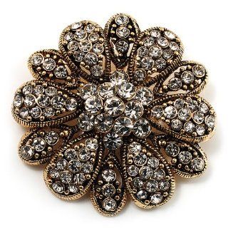 Vintage Swarovski Crystal Floral Brooch (Antique Gold): Brooches And Pins: Jewelry
