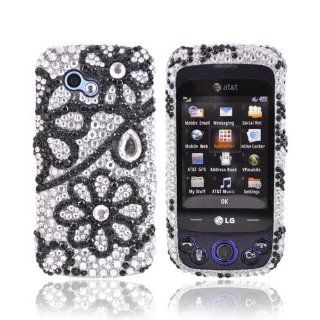 Black Flower Lace on Silver Bling LG Neon 2 GW370 Hard Case Cover; Fashion Jeweled Snap On Plastic Case; Perfect Fit as Best Coolest Design Cases for Neon 2 GW370/LG GW370 Compatible with Verizon, AT&T, Sprint,T Mobile and Unlocked Phones: Cell Phones 