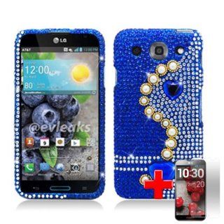 LG E980 Optimus G Pro (AT&T) 2 Piece Snap On Rhinestone/Diamond/Bling Hard Plastic Shell Case Cover, S Shape Pearls Blue/Silver Cover + LCD Clear Screen Saver Protector: Cell Phones & Accessories