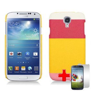 Samsung Galaxy S4 (Verizon/AT&T/Sprint/T Mobile/Ting/U.S. Cellular/Cricket) One Piece Snap On Patchwork Fabric Design, White Pink Yellow + LCD Clear Screen Saver Protector: Cell Phones & Accessories