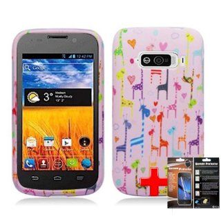 ZTE Imperial N9101 (US Cellular) 2 Piece Snap On Rubberized Hard Plastic Image Case Cover, Rainbow Giraffe Pattern Cover + LCD Clear Screen Saver Protector: Cell Phones & Accessories