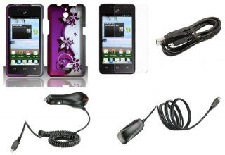 Huawei Ascend Plus H881C (Straight Talk, Net 10, Tracfone)   Accessory Combo Kit   Purple and Silver Vines Design Shield Case + Atom LED Keychain Light + Screen Protector + Wall Charger + Car Charger + Micro USB Cable: Cell Phones & Accessories