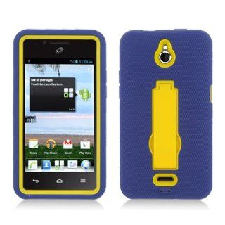 For Huawei Ascend Plus H881c (Straight Talk/Net 10) Layer Case, 3 in 1 w/Black Stand Navy Blue Skin+Yellow Cover: Cell Phones & Accessories