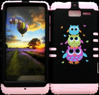 Bumper Case forMotorola Droid Razr M (XT907, 4G LTE, Verizon) Protector Three Cute Owls Owl on Black Pattern Snap on + Light Pink Silicone Hybrid Cover: Cell Phones & Accessories