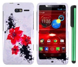 Splash ink Painting Red Black Flower Middle On White Premium Design Protector Hard Cover Case for Motorola DROID RAZR M XT907 (Verizon) + Combination 1 of New Metal Stylus Touch Screen Pen (4" Height, Random Color  Black, Silver, Hot Pink, Green, Ligh