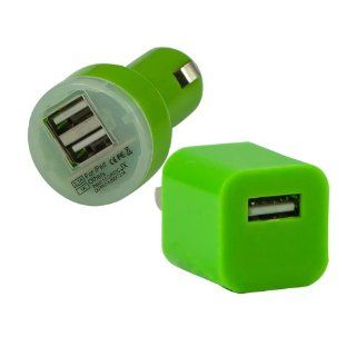 Green Dual Double 2 Port Universal Car USB Charger + USB AC home Wall Charger Fits iPod Touch iPhone 2G 3G 3GS 4 4S 5: Cell Phones & Accessories