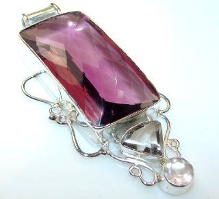 Created Quartz Women's Silver Pendant 39.50g (color: purple, dim.: 3, 1 3/8, 5/8 inch). Created Quartz, Rose Quartz, Created Smoky Topaz Crafted in 925 Sterling Silver only ONE pendant available   pendant entirely handmade by the most gifted artisans  