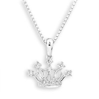 18K White Gold Valentines Gift Tiara Crown Of Queen Round Diamond Accent Princess Pendant W/ 925 Sterling Silver Chain (1/10 cttw, G H Color, VS2 SI1 Clarity, 16"), Women Jewelry: Pendant Necklaces: Jewelry