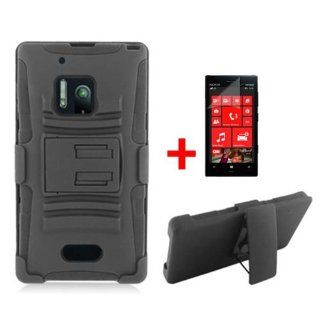 NOKIA LUMIA 928 BLACK HYBRID KICKSTAND COVER HARD BELT CLIP HOLSTER CASE + SCREEN PROTECTOR from [ACCESSORY ARENA] Cell Phones & Accessories