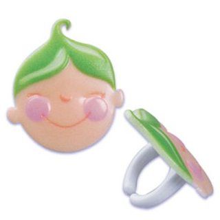 Dress My Cupcake DMC41B 902SET Peas in a Pod Face Ring Decorative Cake Topper, Baby Shower, Green, Case of 72: Two Peas In A Pod Baby Shower: Kitchen & Dining