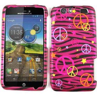 Pink Zebra with Hearts, Stars, Peace sign Snap on Cover Faceplate for Motorola Atrix HD, Dinara mb886: Cell Phones & Accessories