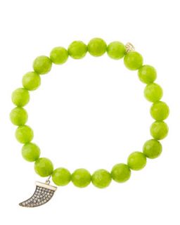 8mm Faceted Lime Jade Beaded Bracelet with 14k Gold/Diamond Medium Horn Charm