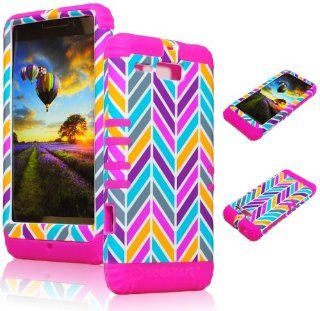 BasTexWireless Bastex Hybrid Case for Motorola Droid Razr M Xt907 4g LTE   Hot Pink Silicone with Multicolor Hot Pink & Purple Chevron Hard Cover Cell Phones & Accessories