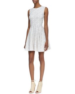 Womens Jeannie Sleeveless Diamond Print Cotton Dress, White/Gray   Diane von