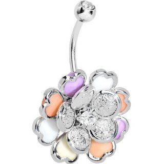 Clear Gem Multi Petal Flowering Hearts Belly Ring: Body Candy: Jewelry