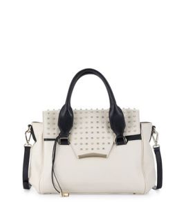 Axelle Studded Flap Top Satchel Bag, White   rian
