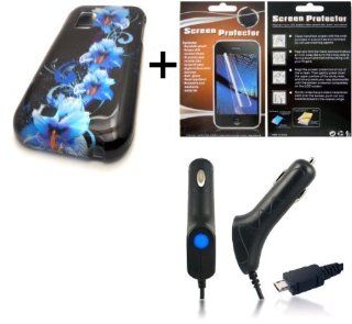 CAR LCD BUNDLE Samsung Galaxy S S950c 950c ShowcaseBLUE HAWAIIAN FLOWER + CAR CHARGER + LCD SCREEN PROTECTOR DESIGN HARD Case Skin Cover Mobile CellPhone Phone Accessory Protector Straight Talk Cell Phones & Accessories