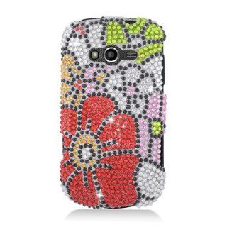 For Samsung Galaxy Reverb SPH M950 FULL CS DIAMOND Case Flower Green Red 