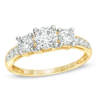 Lab Created White Sapphire Three Stone Ring in 10K Gold   Zales