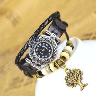 The Tree of Life Charm Brown Color Women Ladies Weave Leather Belt Bracelet Watch at  Women's Watch store.