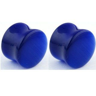 Pair of Cat's Eye Double Flared Plugs: 5/8"g Blue: Inc. Halftone Bodyworks: Jewelry