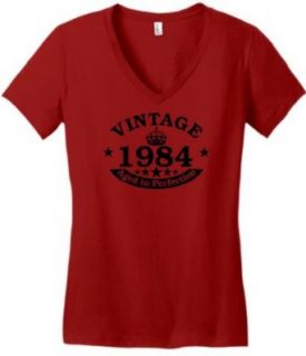 Vintage 1984 Aged to Perfection 30th Birthday Distressed Look Juniors V neck: Clothing