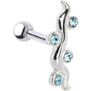 Sterling Silver 925 Aqua Cubic Zirconia Art Deco Cartilage Earring: Jewelry