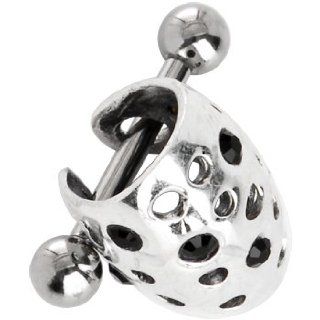 Sterling Silver 925 Jet Gem Pierced Ear Cuff: Body Piercing Barbells: Jewelry