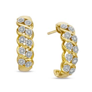 10 CT. T.W. Diamond J Hoop Earrings in Sterling Silver with 14K Gold