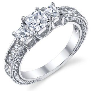 0.50 Carat Princess Cut CZ " Past, Present, Future" Milligrain Sterling Silver Wedding Engagement Ring Size 10: Jewelry